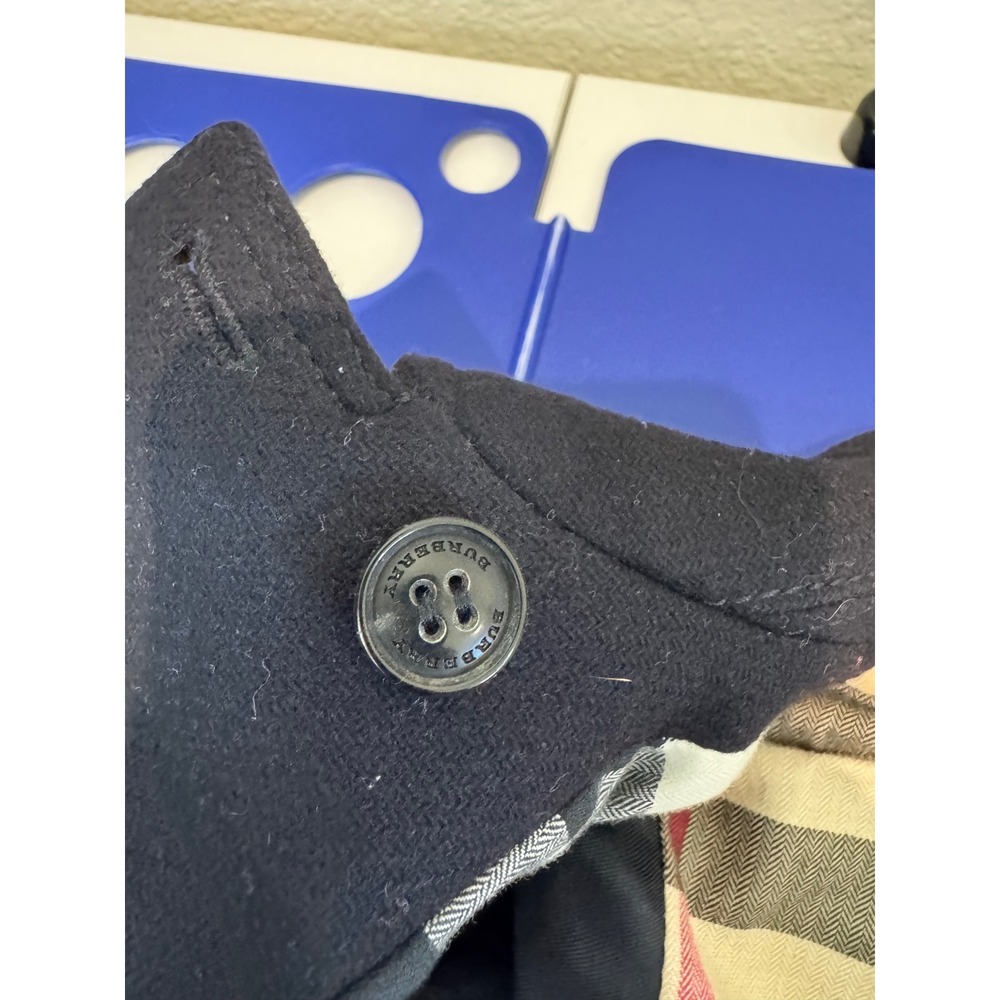 NWOT Burberry Pea Coat Kids 12M Black Wool Cashmere Double Breasted Nova Check - Picture 9 of 14